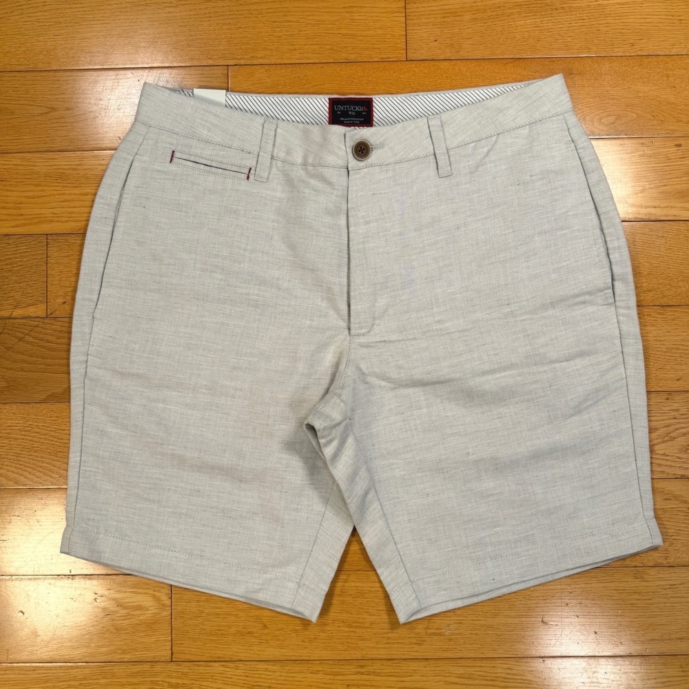*NWT* UNTUCKit Paumanok‎ Grey Linen Cotton Blend Shorts Mens 32 Regular Fit